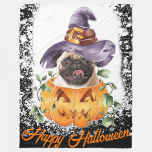 Cobertor De Velo Halloween Pug em Jackolanterna Feliz Dia das Bruxa