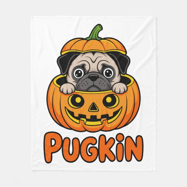 Cobertor De Velo Halloween Pugkin, Pumpkin Pug Dog (Frente)