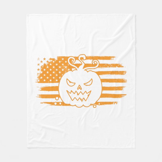 Cobertor De Velo Halloween Pumpkin Monster EUA Flag (Frente)