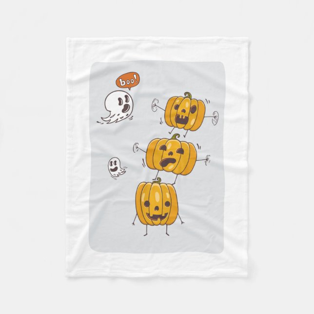 Cobertor De Velo Halloween Pumpkins e Ghosts Blanket (Frente)