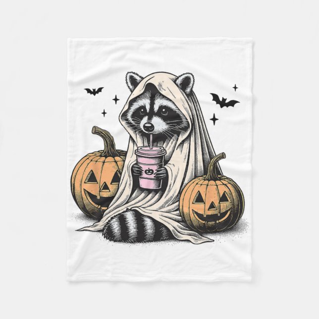 Cobertor De Velo Halloween Raccoon Ghost (Frente)