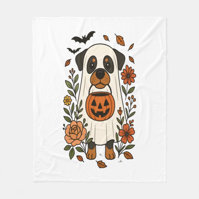 Cobertor De Velo Halloween Rottweiler com Flores (Frente)