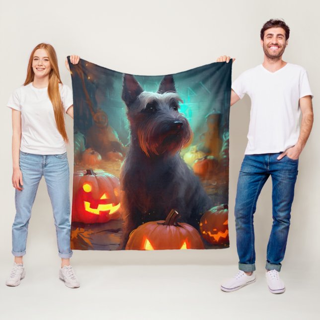 Cobertor De Velo Halloween Scottish Terrier with Pumpkins Scary (In Situ)