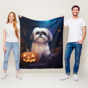 Cobertor De Velo Halloween Shih Tzu Com Pumpkins Assustado