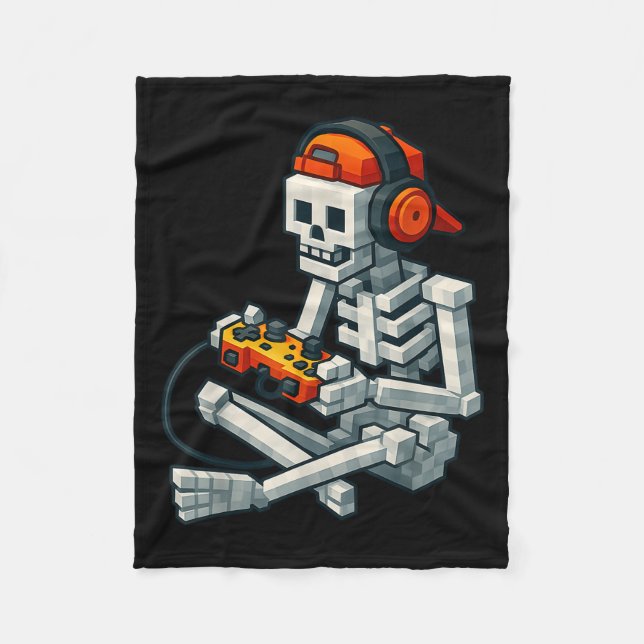 Cobertor De Velo Halloween Skeleton Gamer Pixel Video Gaming Boys M (Frente)