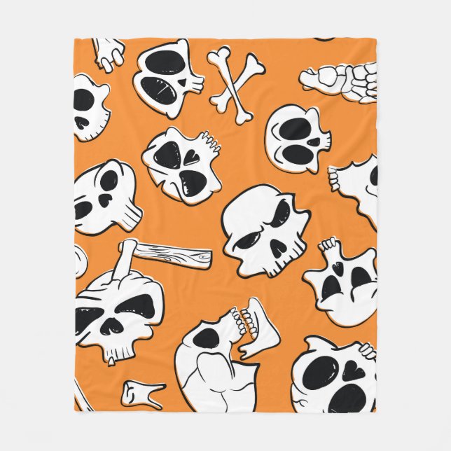 Cobertor De Velo Halloween Skulls Bones Doodle Patterno (Frente)