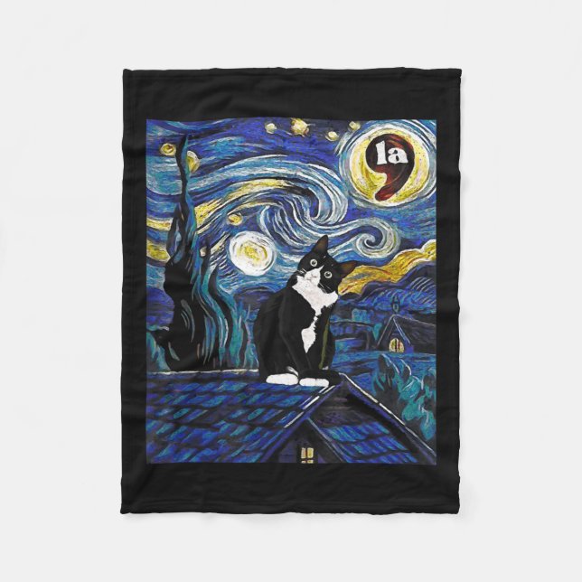Cobertor De Velo Halloween Starry Night Tuxedo Cat Comma La Kamala (Frente)