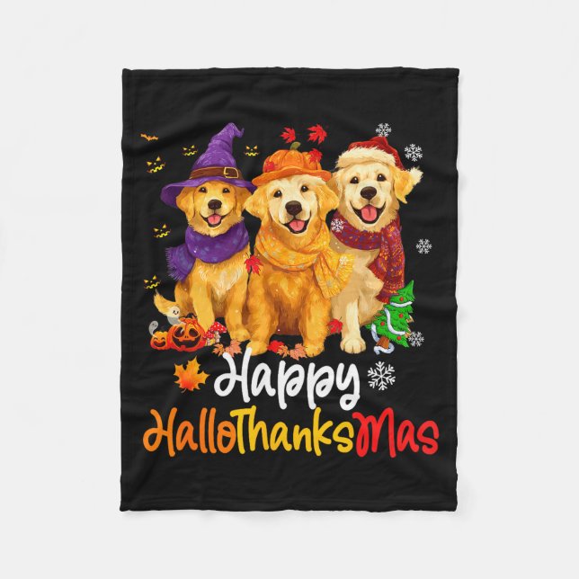 Cobertor De Velo Halloween Thanksgiving Christmas Golden Retriever  (Frente)