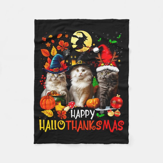Cobertor De Velo Halloween Thanksgiving Christmas Happy Hallothanks (Frente)