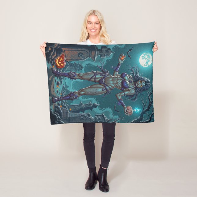 Cobertor De Velo Halloween Treat ou Zombie Namorada w Cérebros (In Situ)