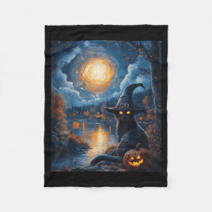 Cobertor De Velo Halloween Van Gogh Noite Estrelada Gato Preto Abób
