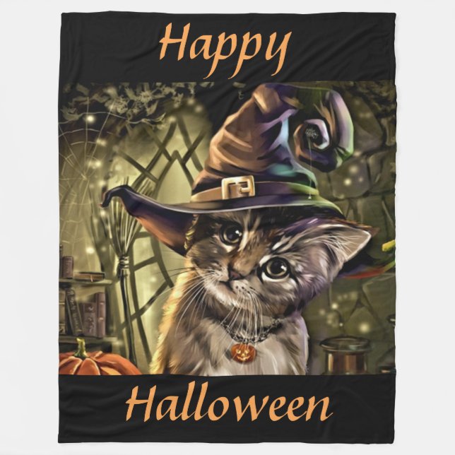 Cobertor De Velo Halloween Witch Cat (Frente)