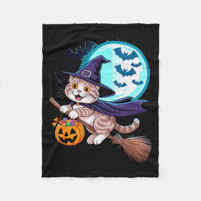 Cobertor De Velo Halloween Witch Scottish Fold Moon Coupari  (Frente)