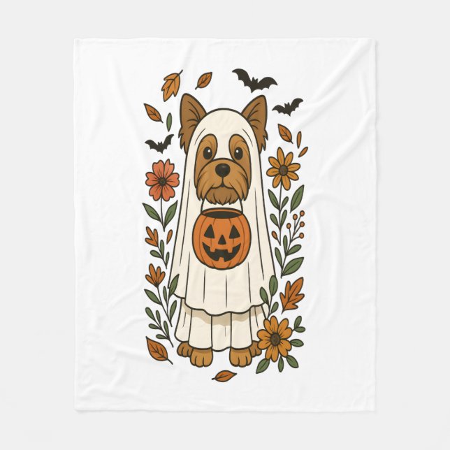 Cobertor De Velo Halloween Yorkshire Terrier Flowers Halloween (Frente)
