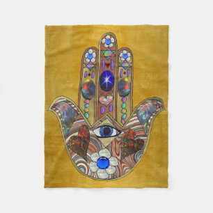 Cobertor De Velo Hamsa Hearts Flowers Opal Art em Dourado