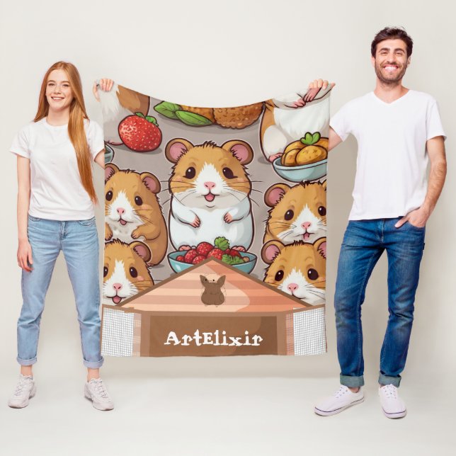 Cobertor De Velo Hamster de Kawaii, Cute comendo morangos (In Situ)