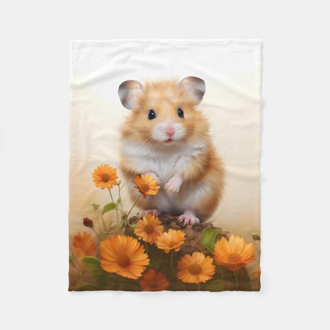 Cobertor De Velo Hamster Entre Flores Laranja (Frente)