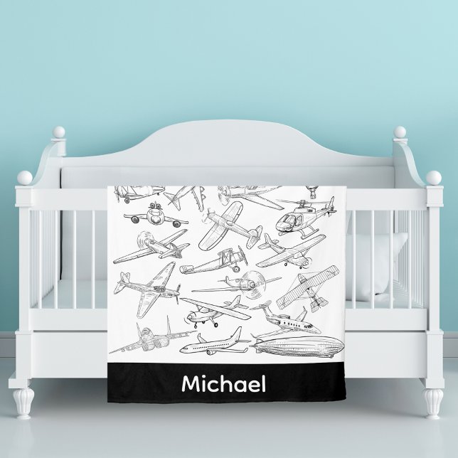 Cobertor De Velo Hand drawn Airplanes Aviation Pilot Aviator Fun (Criador carregado)