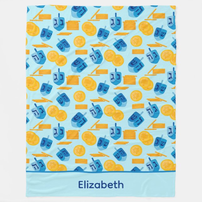 Cobertor De Velo Hanukkah Dreidel Game Gelt Dark Blue (Frente)