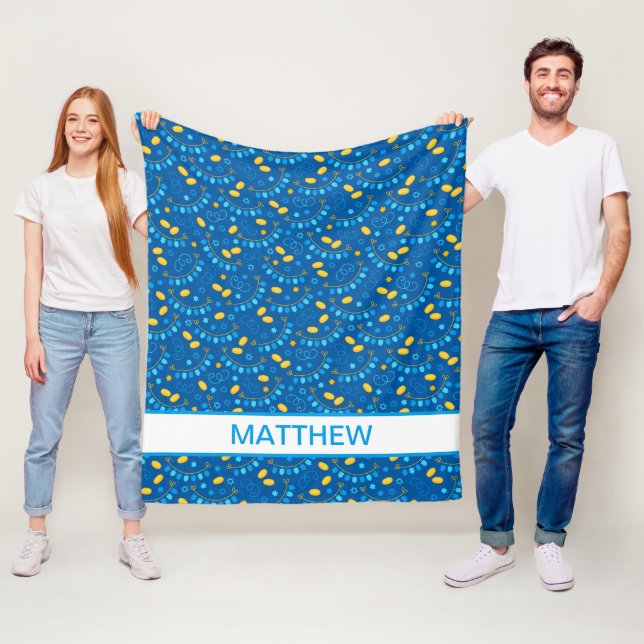 Cobertor De Velo Hanukkah Dreidels Personalizou Fleece Blanket (In Situ)