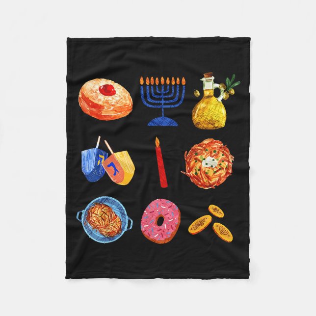 Cobertor De Velo Hanukkah Latke Menorah Dreidel Donut Chanukah Jewi (Frente)