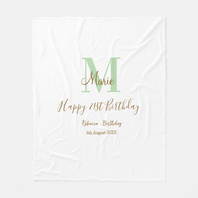 Cobertor De Velo Happy 21st Birthday green add name monogram brown  (Frente)