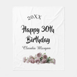 Cobertor De Velo Happy 30th birthday pink white mauve floral name y