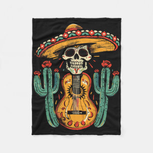 Cobertor De Velo Happy Cinco De Mayo Skeleton Skull Sombrero Guitar