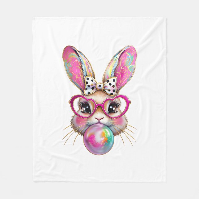Cobertor De Velo Happy Easter Bunny Coquette Bow Brushstroke Easter (Frente)