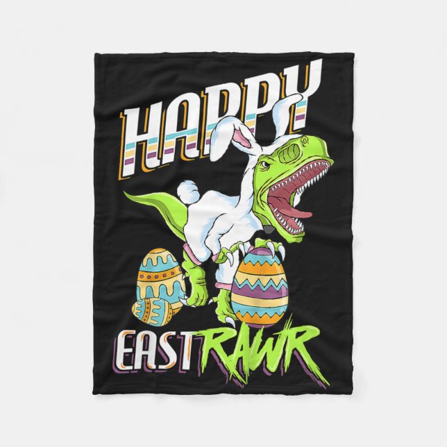 Cobertor De Velo Happy Eastrawr Cute Trex Dinosaur Easter Bunny Egg (Frente)