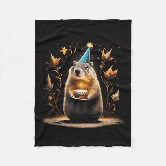 Cobertor De Velo Happy Groundhog Day Ground Hog With Birthday Cake  (Frente)