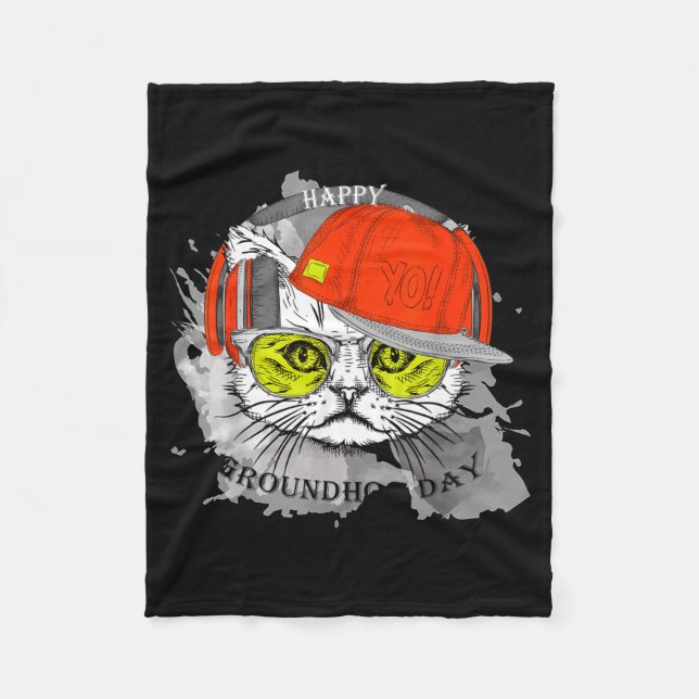 Cobertor De Velo Happy Groundhog Day With Cat Lovers  (Frente)