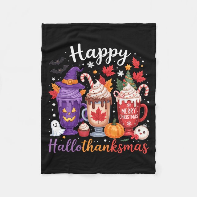 Cobertor De Velo Happy Hallothanksmas Coffee Lover Halloween Merry  (Frente)