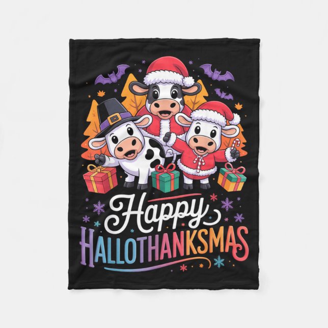 Cobertor De Velo Happy Hallothanksmas Cows For Farmer  (Frente)