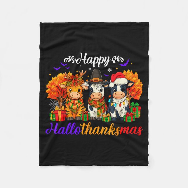 Cobertor De Velo Happy Hallothanksmas Cows For Farmer  (Frente)