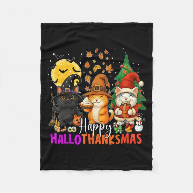 Cobertor De Velo Happy Hallothanksmas Funny Halloween Thanksgiving  (Frente)