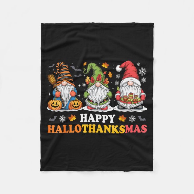 Cobertor De Velo Happy Hallothanksmas Gnome Halloween Thanksgiving  (Frente)