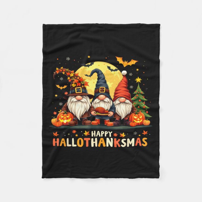 Cobertor De Velo Happy Hallothanksmas Gnomes Halloween Thanksgiving (Frente)