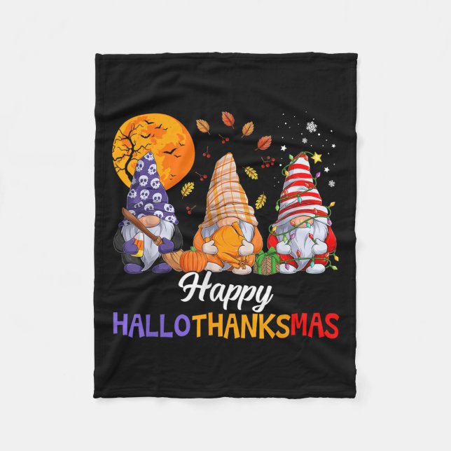 Cobertor De Velo Happy Hallothanksmas Gnomes Lover Halloween Merry  (Frente)