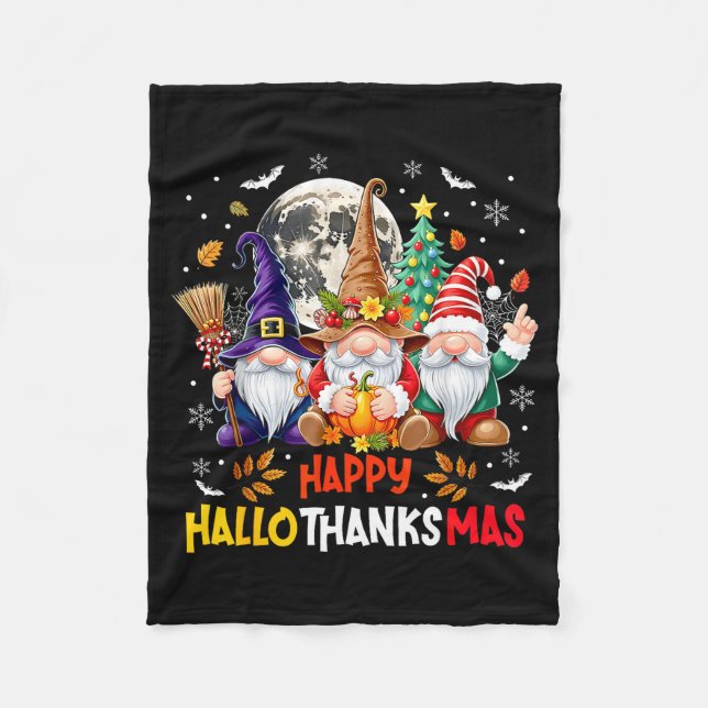 Cobertor De Velo Happy Hallothanksmas Gnomes Lover Halloween Merry  (Frente)