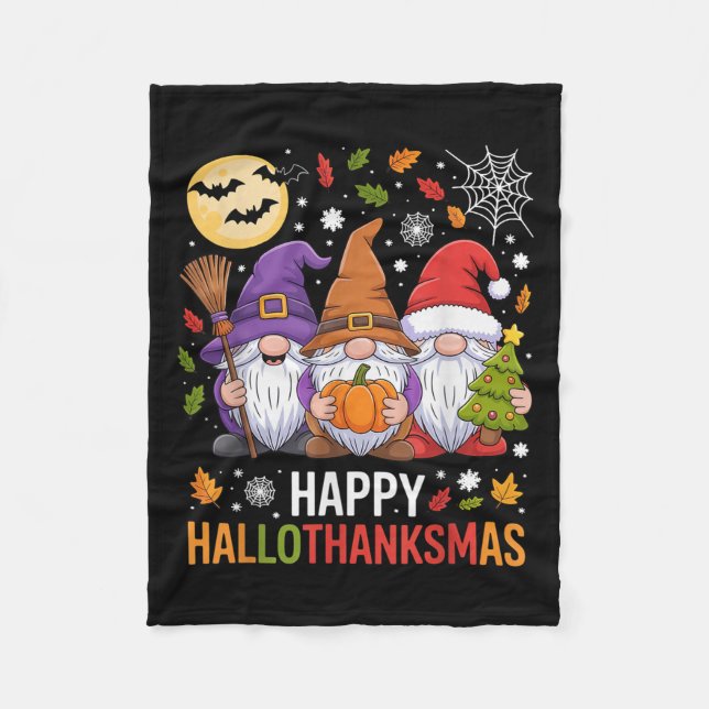 Cobertor De Velo Happy Hallothanksmas Gnomes Lover Halloween Merry  (Frente)