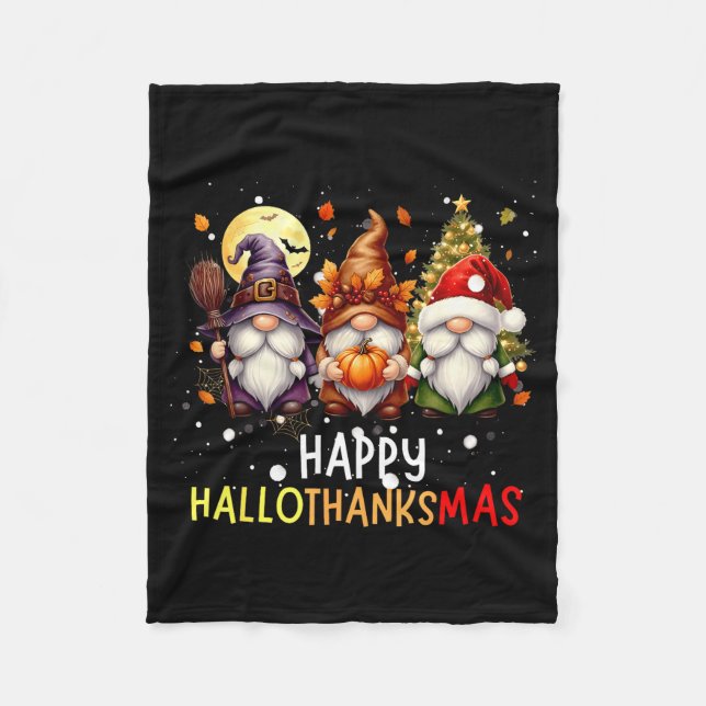 Cobertor De Velo Happy Hallothanksmas Gnomes Lover Halloween Merry  (Frente)