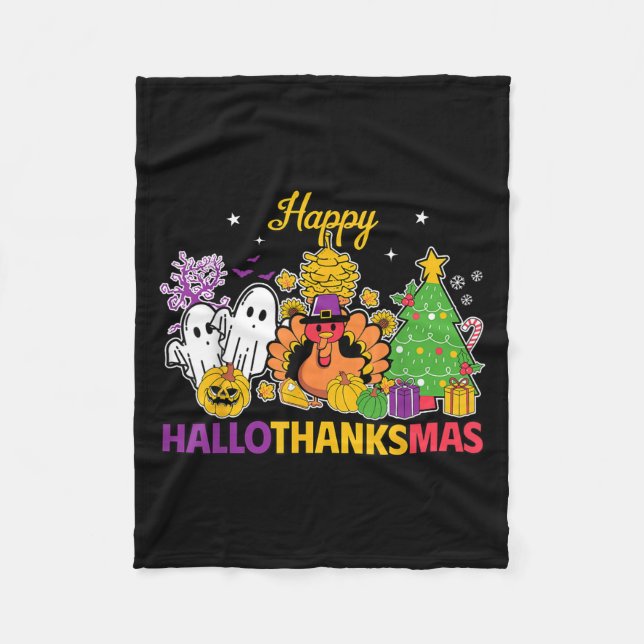Cobertor De Velo Happy Hallothanksmas Halloween Thanksgiving Christ (Frente)