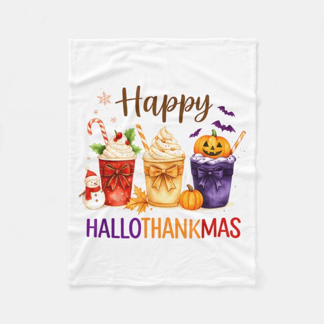 Cobertor De Velo Happy Hallothanksmas Halloween Thanksgiving Xmas O (Frente)