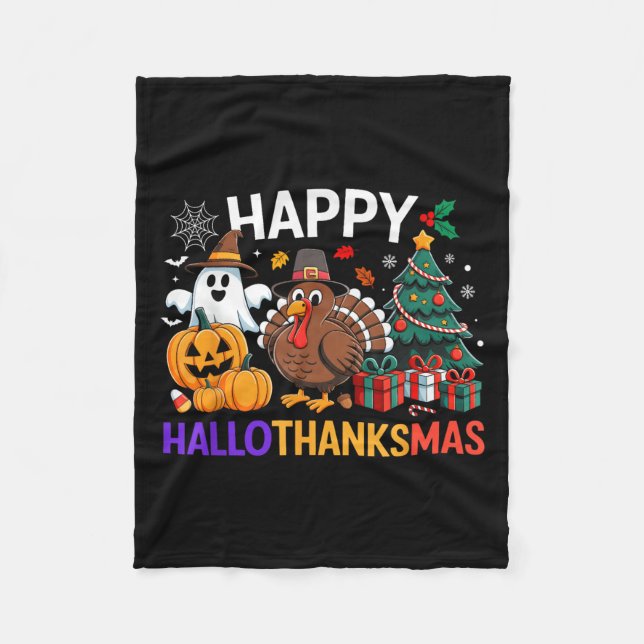 Cobertor De Velo Happy Hallothanksmas Halloween Thanksmas Holiday S (Frente)