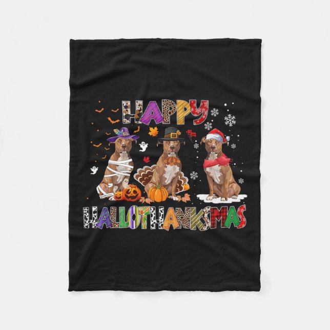 Cobertor De Velo Happy Hallothanksmas Pitbull Dog Halloween C (Frente)