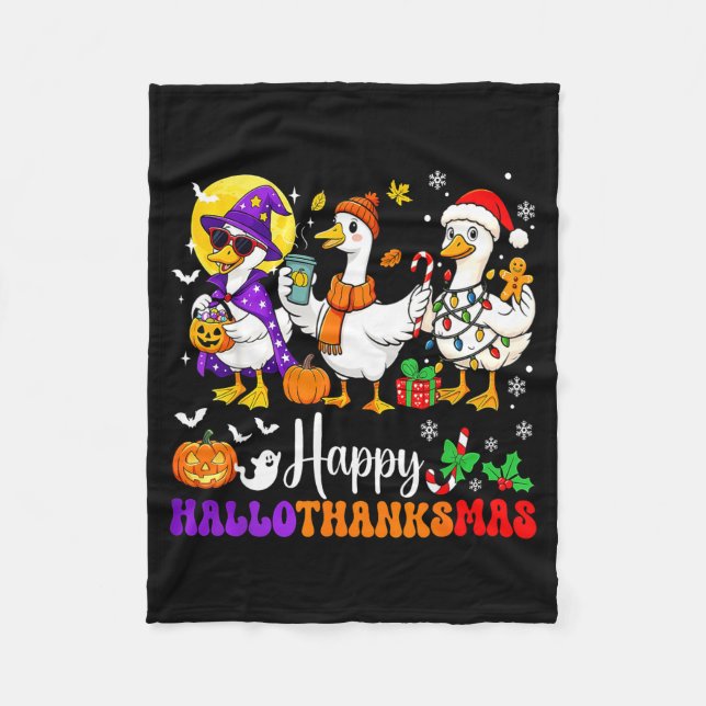 Cobertor De Velo Happy Hallothanksmas Santa Goose Witch Soky Season (Frente)
