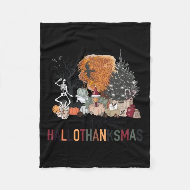 Cobertor De Velo Happy Hallothanksmas Skeleton Turquia Christmas Ha (Frente)