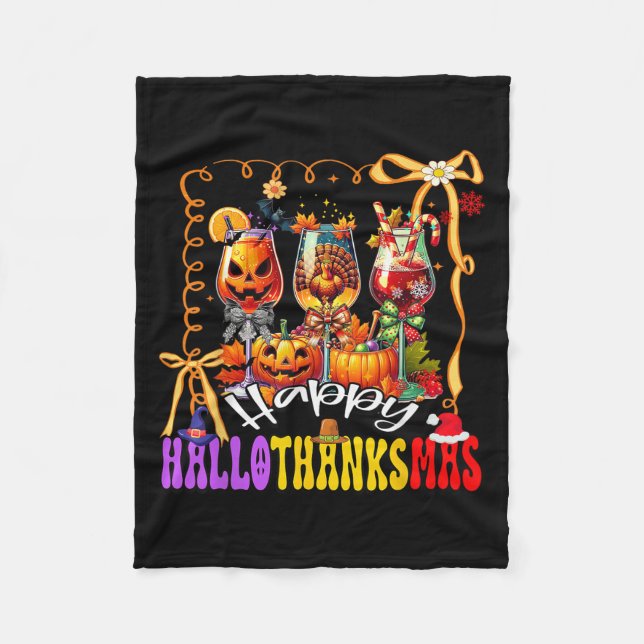 Cobertor De Velo Happy Hallothanksmas Wine Gl Halloween Thanksgivin (Frente)