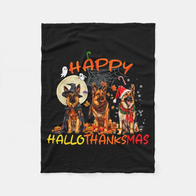 Cobertor De Velo Happy Halloween Thanksgiving Christmas German Shep (Frente)